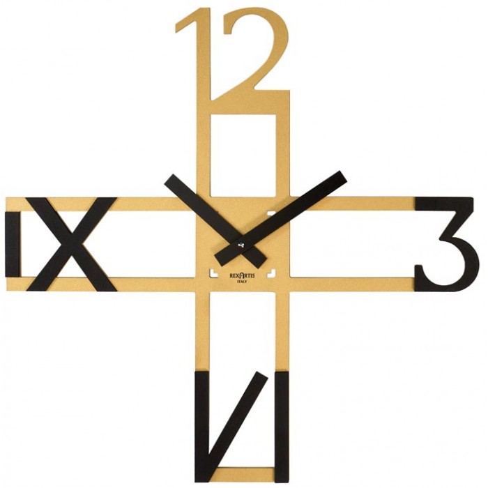 orologio da parete moderno a forma di croce rexartis giallo oro
