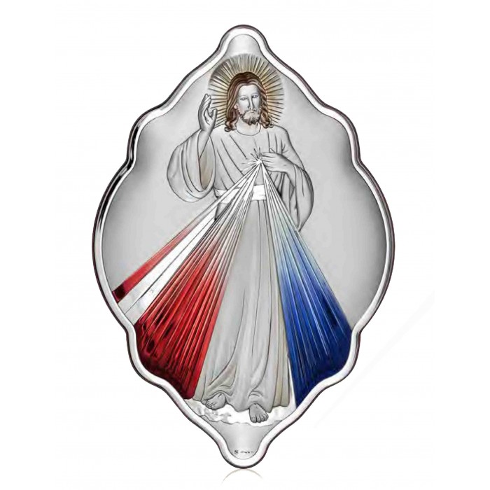 Icona Gesù Misericordioso in argento bilaminato