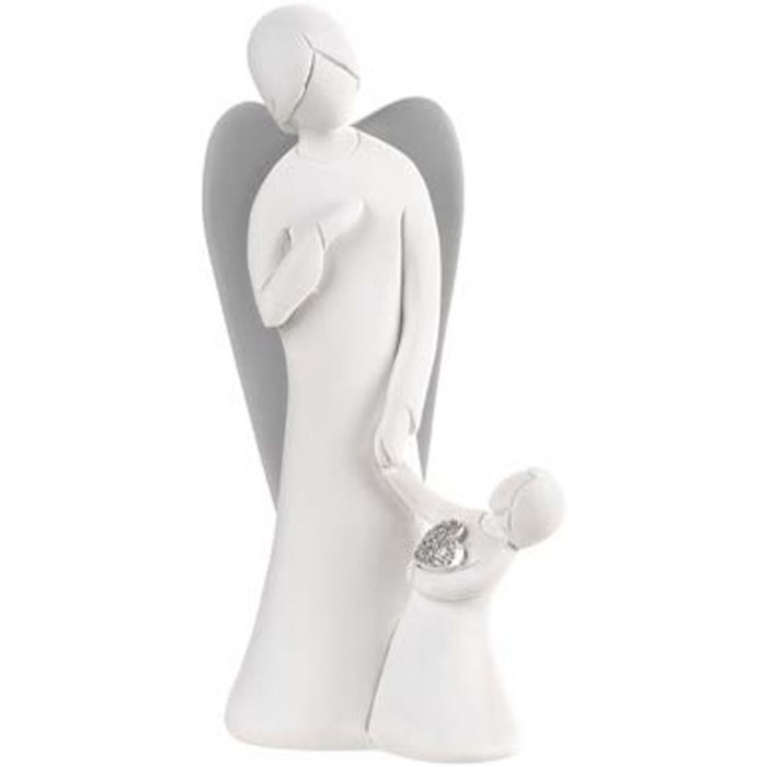 scultura angelo con bimbo per mano, regalo nascita