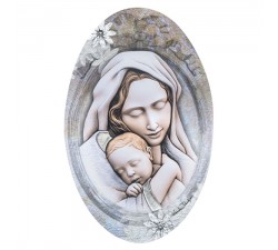 Madonna con bambino quadro materico in legno retouchè pannello decorativo