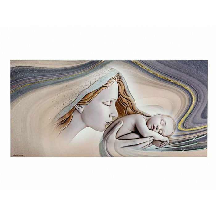 quadro moderno pannello in legno madonna con bambino