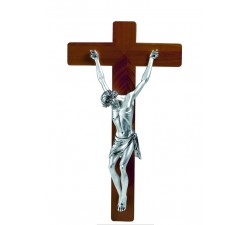 crocifisso in legno da parete con scultura corpo cristo in resina