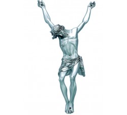 scultura corpo di cristo in resina argentata