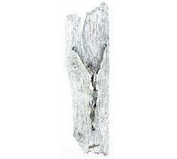 crocifisso da parete moderno in resina argentata e legno decorato
