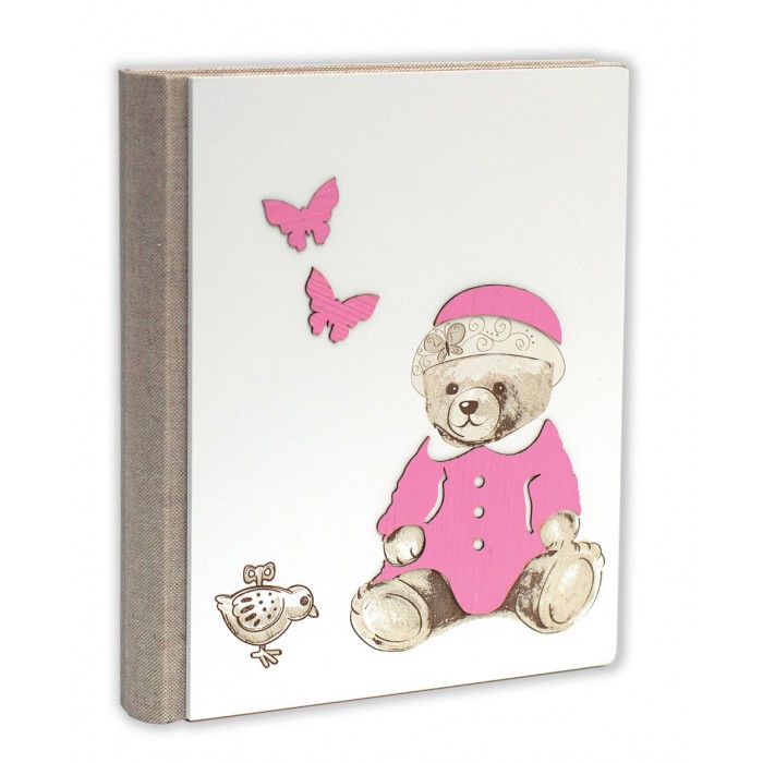 album portafoto bambini con orsetto in legno bianco