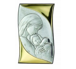 icona madonna con bambino in argento bilaminato e foglia oro