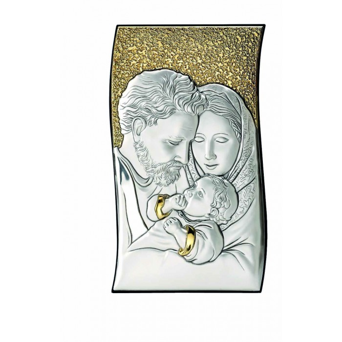icona sacra famiglia in argento finitura color oro
