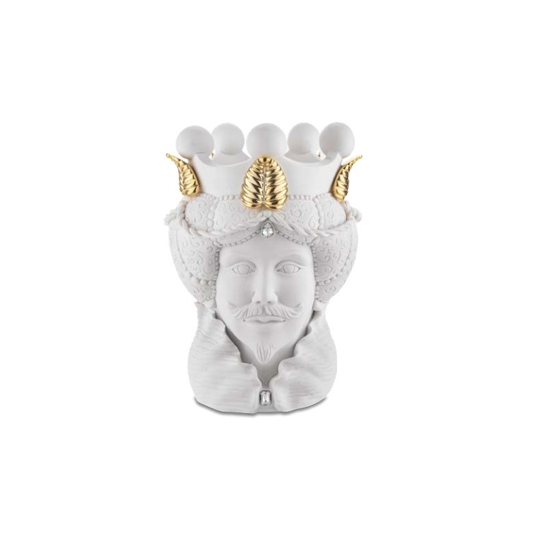 testa di moro scultura bianca con perle e finitura oro 28 cm