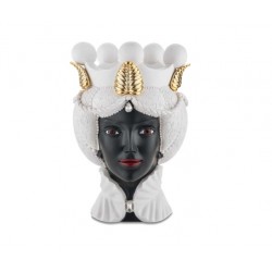 testa di moro scultura bianca e nera con perle e finitura oro 28 cm