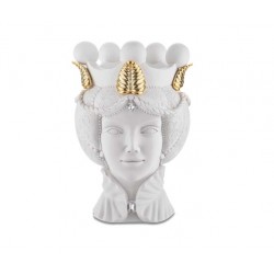 testa di moro scultura bianca con perle e finitura oro 28 cm