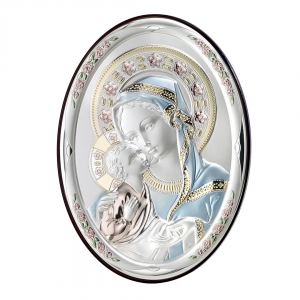 capoletto quadro madonna con bambino in legno e argento
