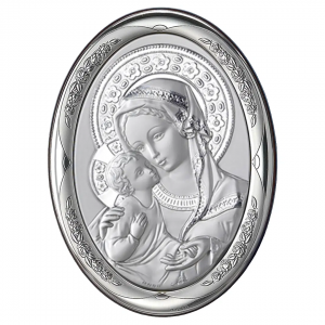 quadro capoletto pannello ovale madonna con bambino legno e argento