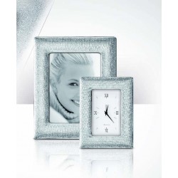 cornice portafoto in argento con orologio sveglia, collezione Oxford